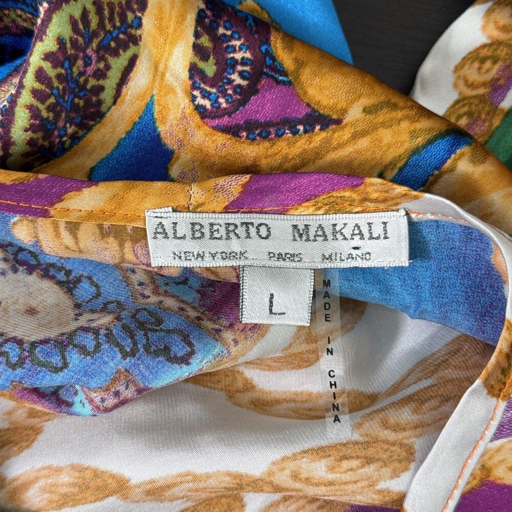Alberto Makali Top Womens Large Silk Baroque Print Blouse Boho Artsy Chic Resort - Picture 8 of 12